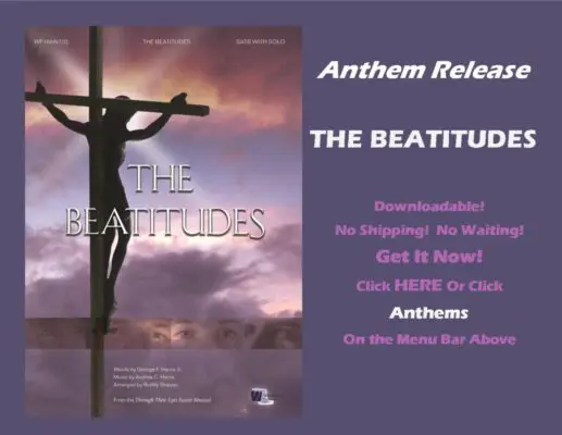 A poster of the beatitudes with a crucifix in front.